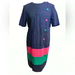Vintage Willow Ridge Color Block Secretary Midi Dress Womens M